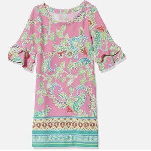 Pappagallo Pink Paisley Dress Size Small Ruffle Sleeve Spring Summer Midi